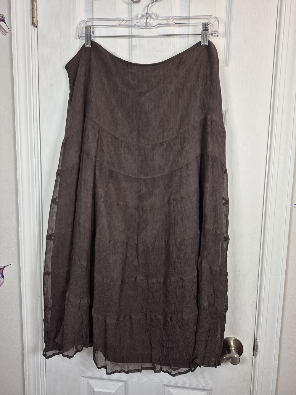 RARE Avenue Brown 100% Silk Tiered Midi Skirt Size 20 Y2K Whimsigoth Boho Fall